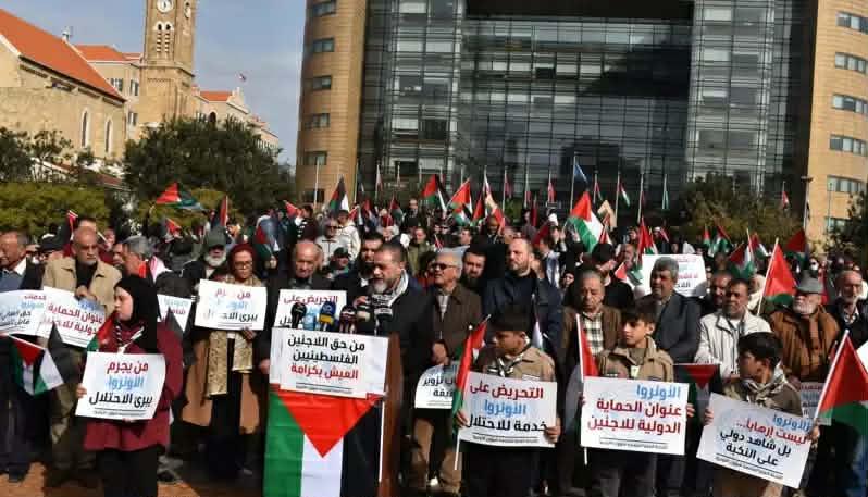 اعتصام جماهيري أمام مقر الإسكوا في بيروت دفاعًا عن الأونروا وحقوق اللاجئين الفلسطينيين