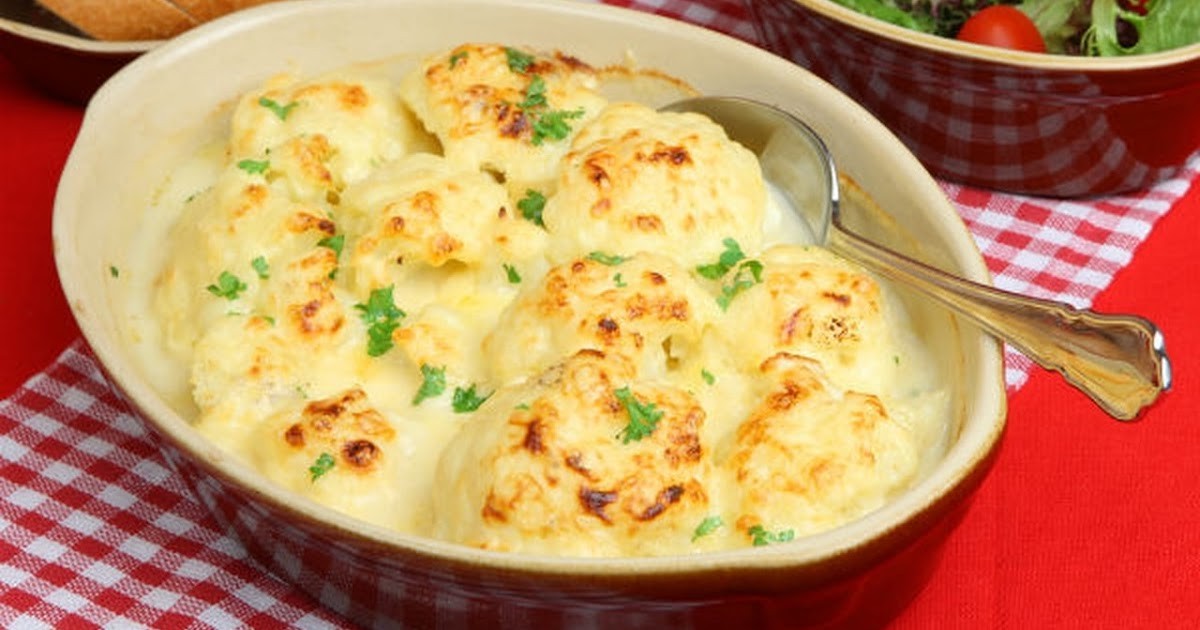 صينية قرنبيط بالكريمة بالفرن