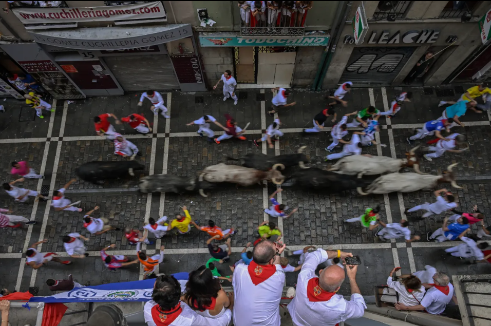 منافسة مثيرة بين آلاف الثيران بسباق مهرجان سان فيرمين فى بامبلونا